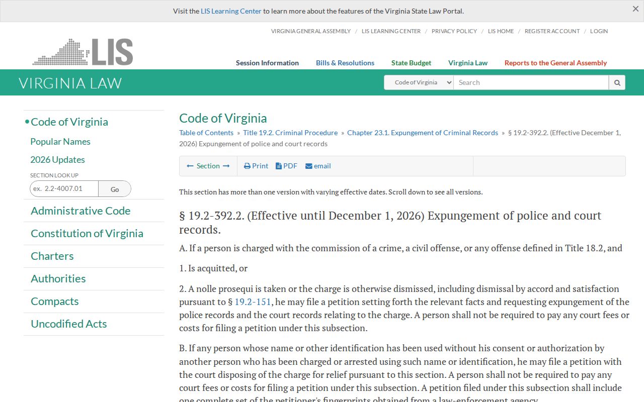 Clinchco criminal records Virginia expungement statute