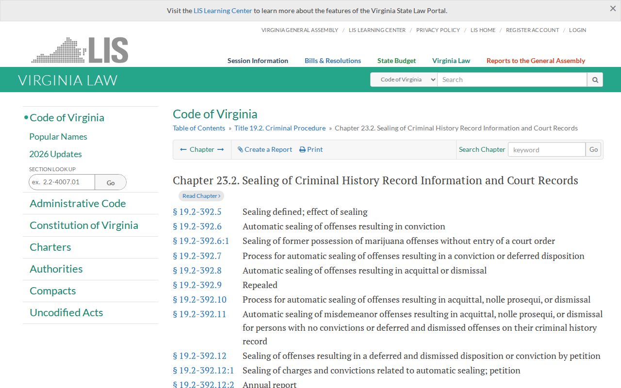 Clinchco criminal history Virginia sealing law