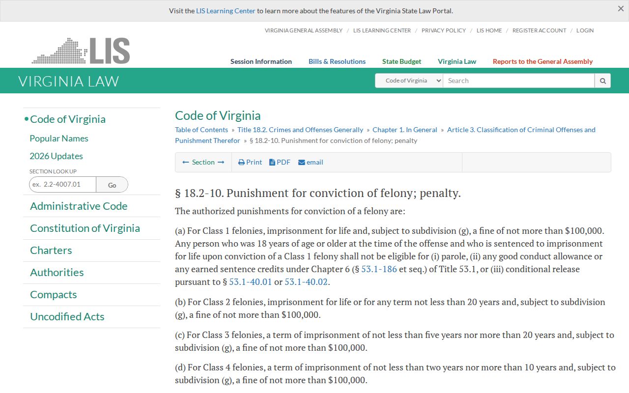 Clintwood criminal case felony classification statute