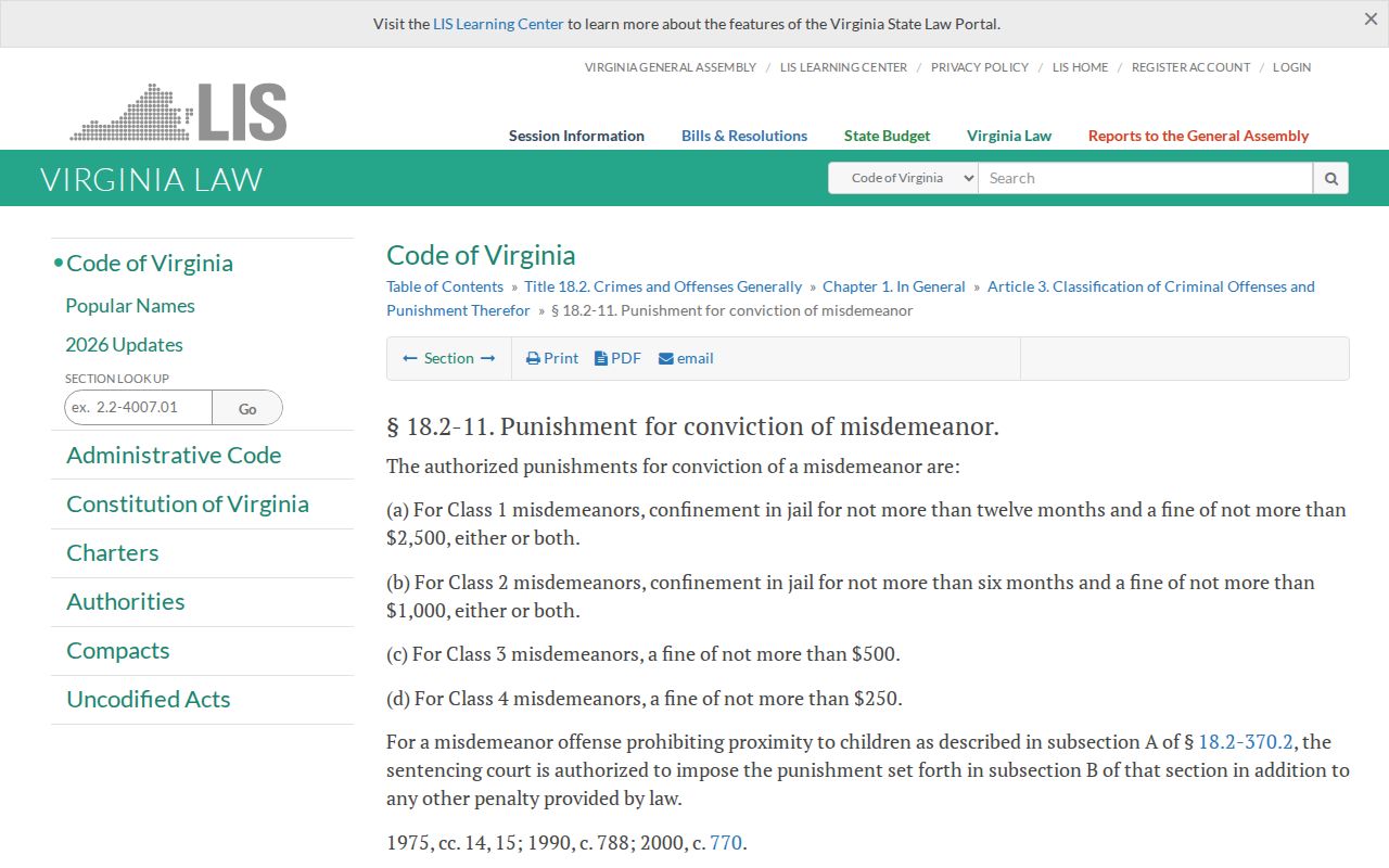 Clintwood criminal records misdemeanor classification statute