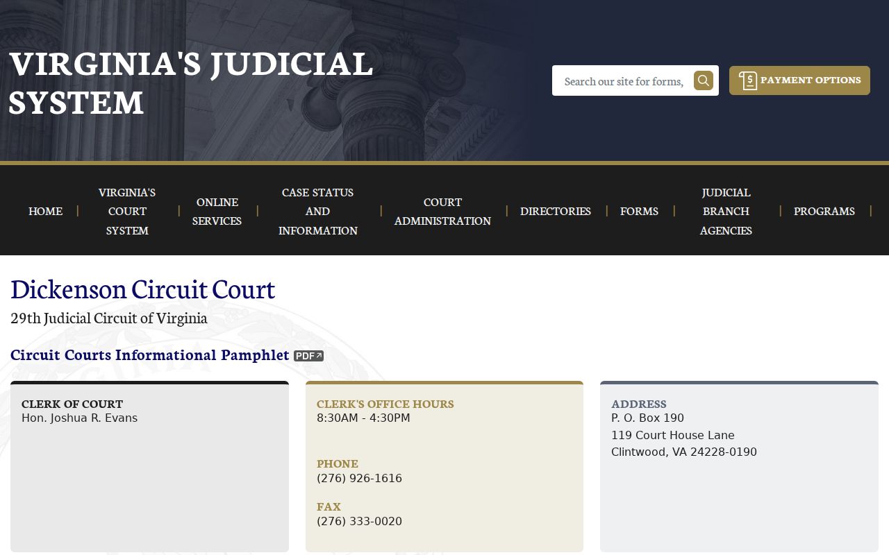 Dickenson County criminal court case information on the Circuit Court page