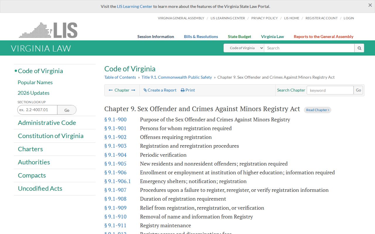 Virginia registry statute categories for a Dickenson County sex offender check
