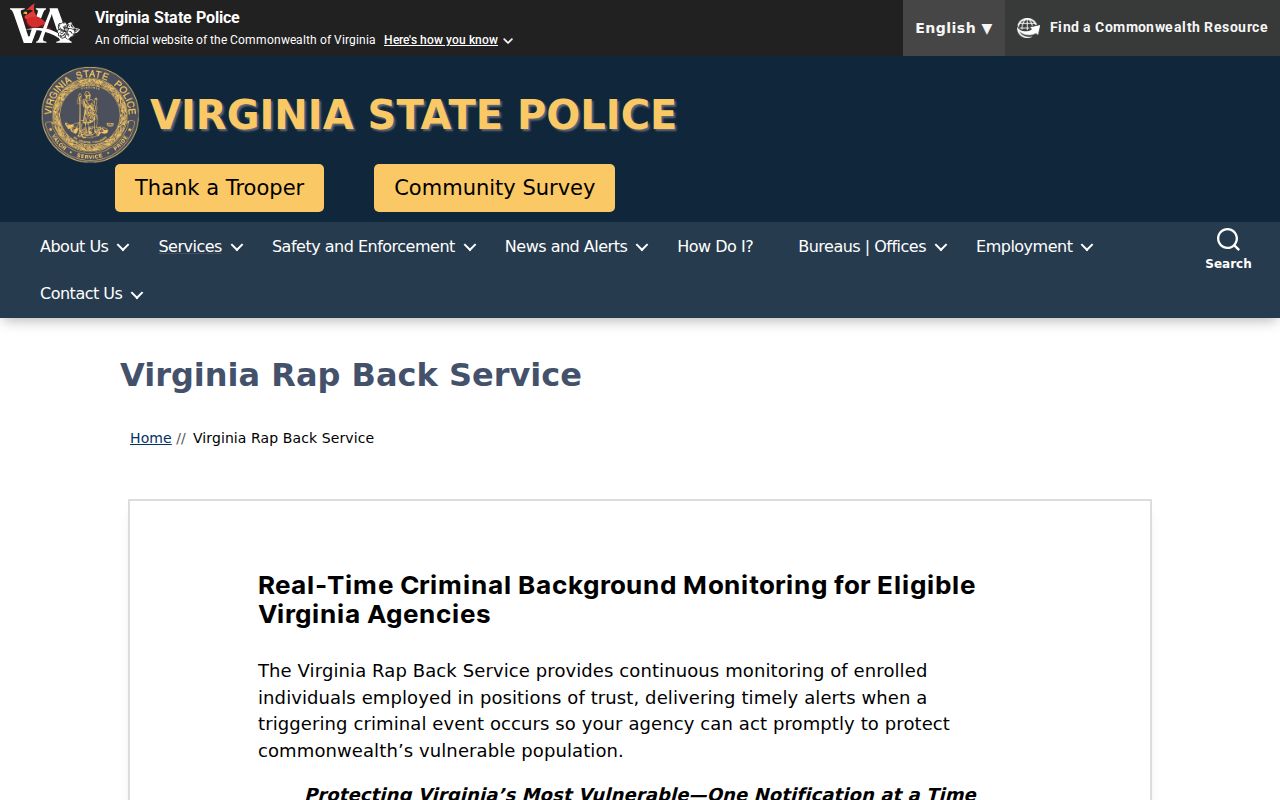 Dickenson County sex offender check comparison with the separate VSP Rap Back service